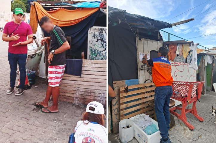 a imagem está dividida em duas, mostrando o local antes e depois da desocupação